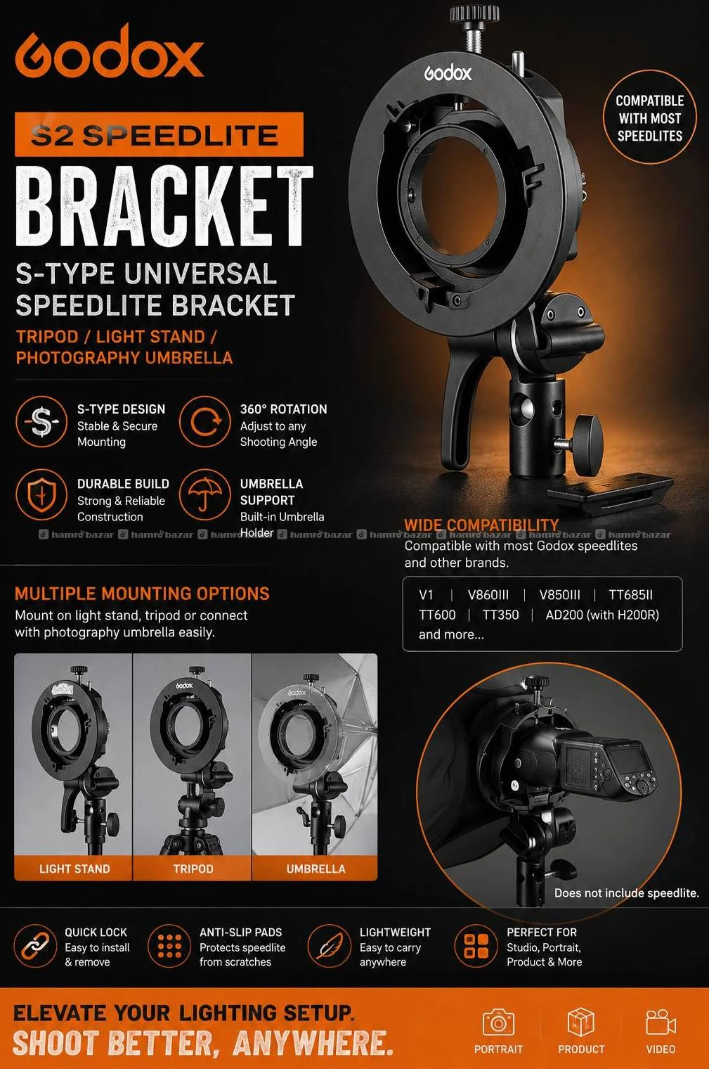 Godox S2 Bracket Flash & Softbox Mounting Bracket 3