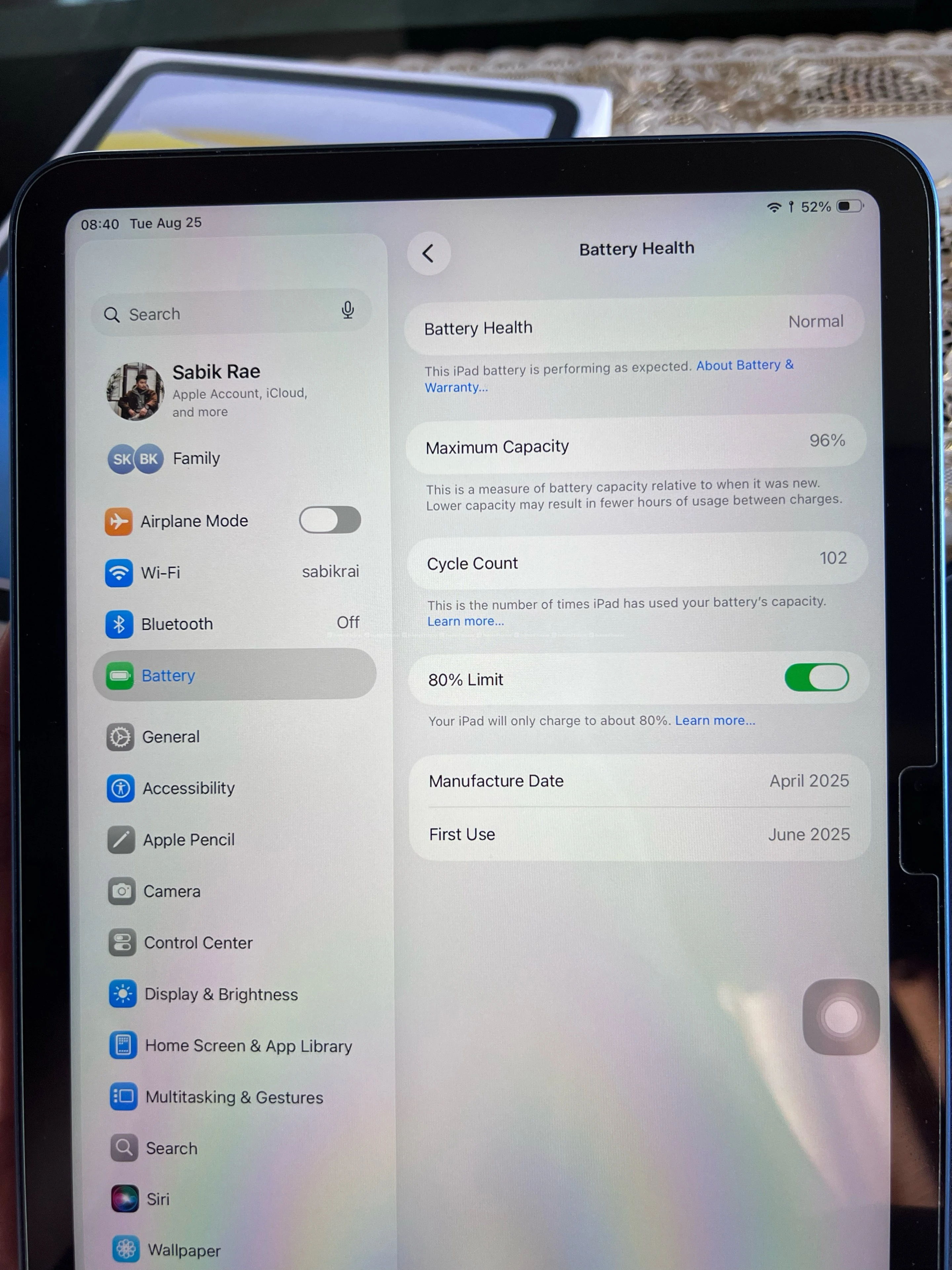 Ipad A16 128gb like new 96% Battery health 4
