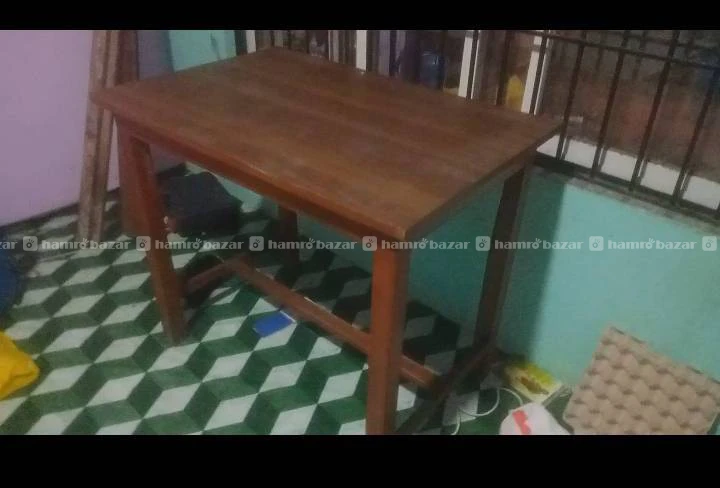 low bed, wooden table, kitchen rack 3