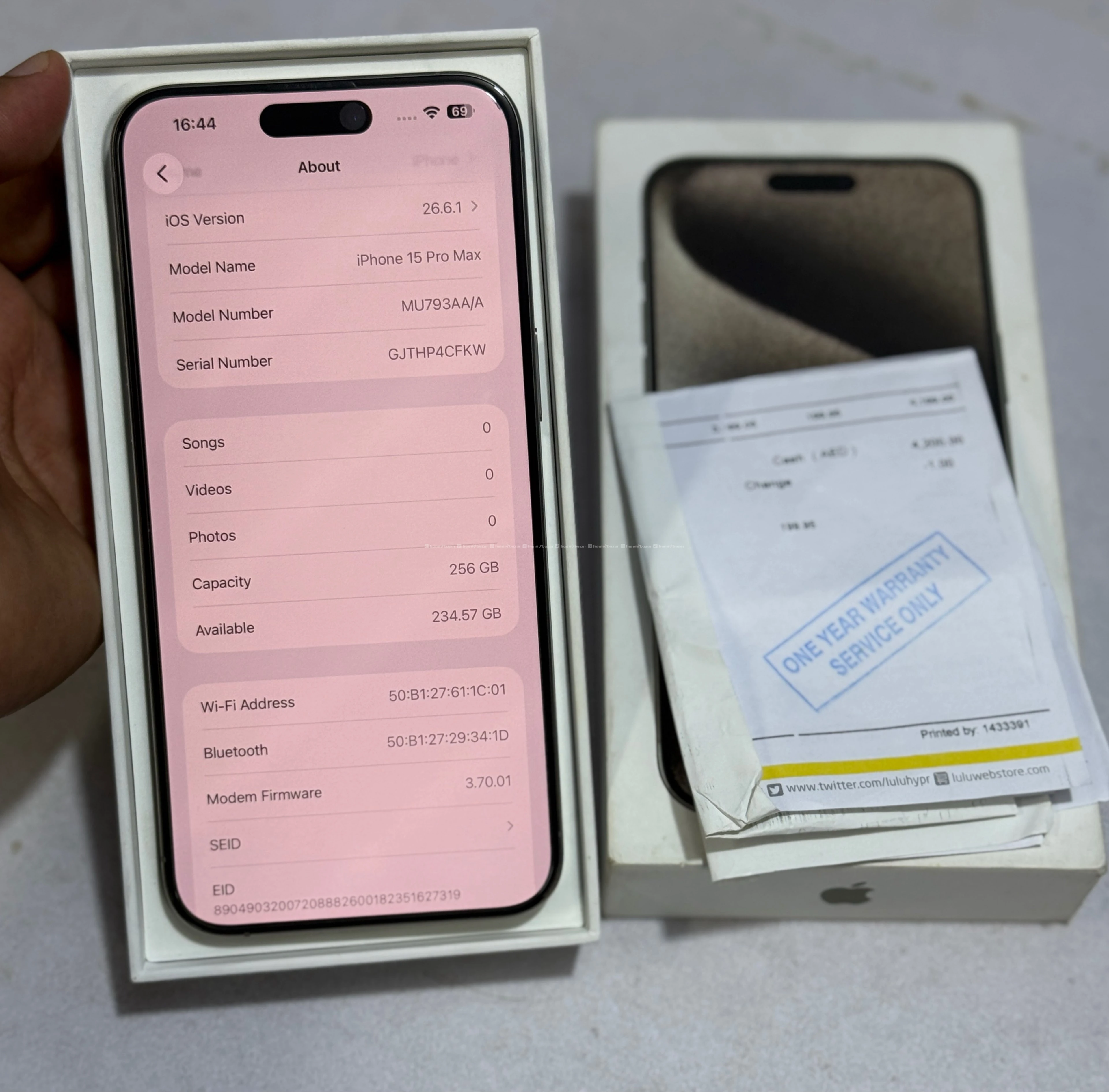 Iphone 15 Pro Max 256GB 88% BH with box, bill 2