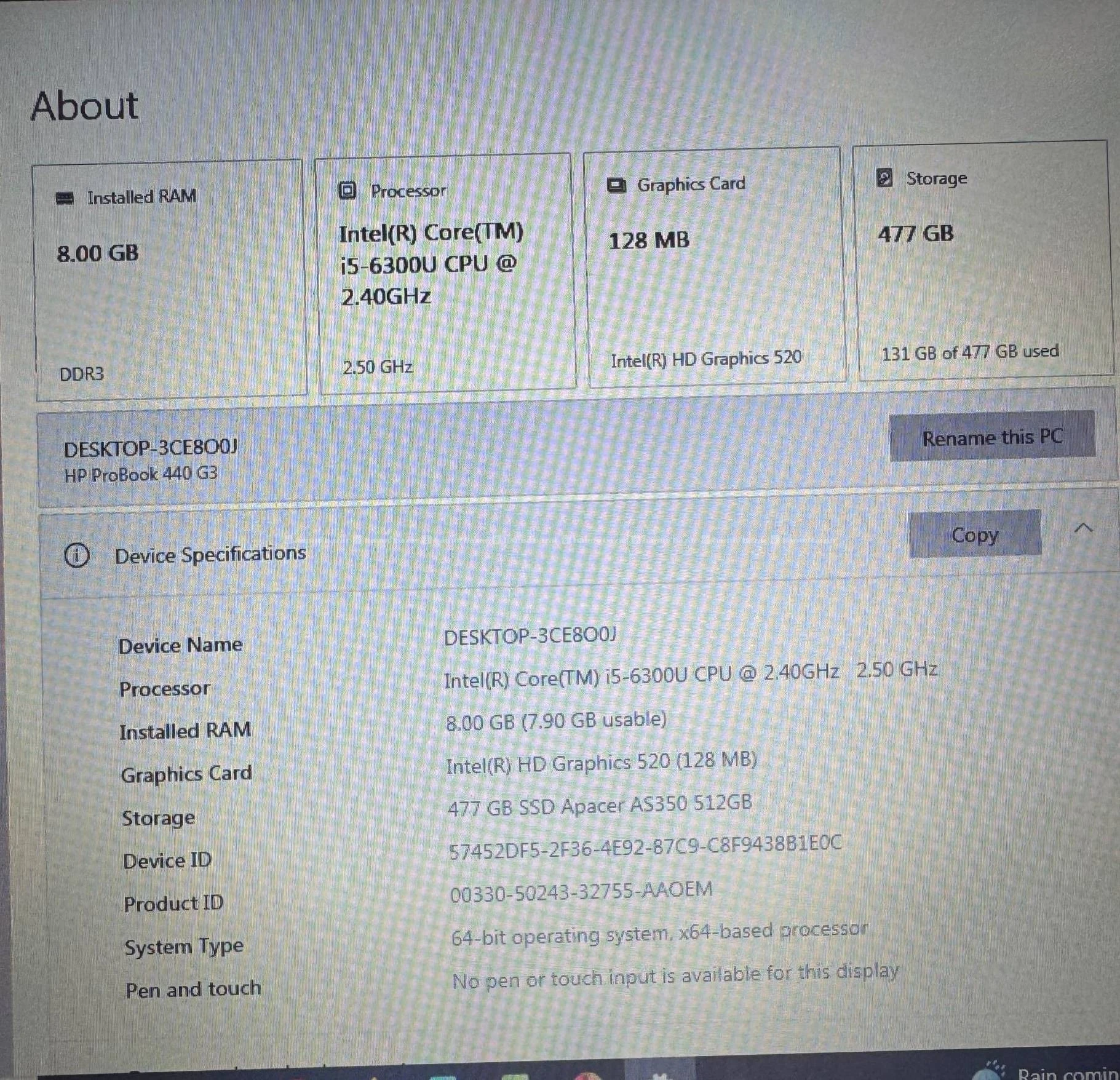 HP probook 440 G3 3