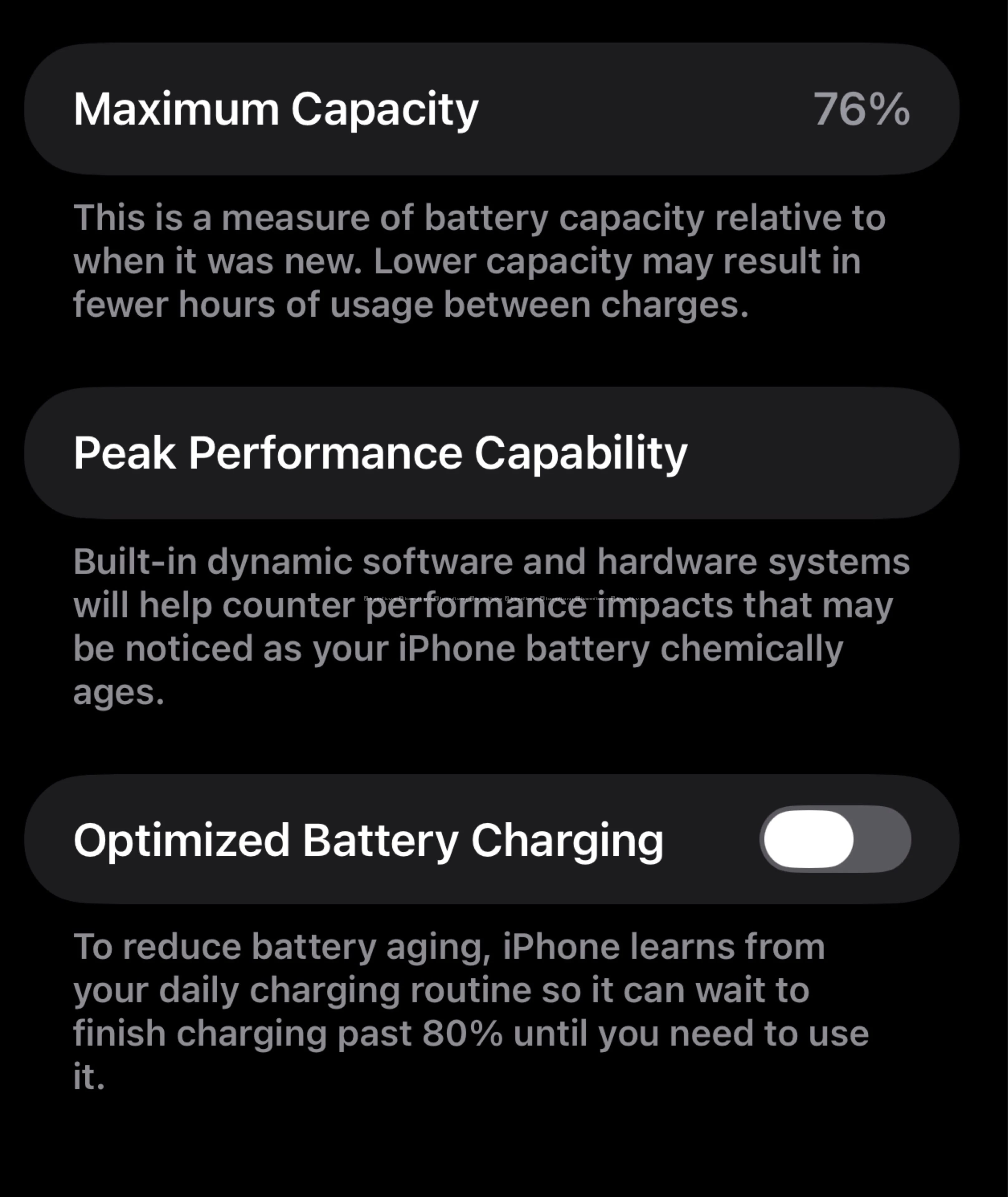iPhone 13 Pro Max 256 GB.Battery health 76 percent 2