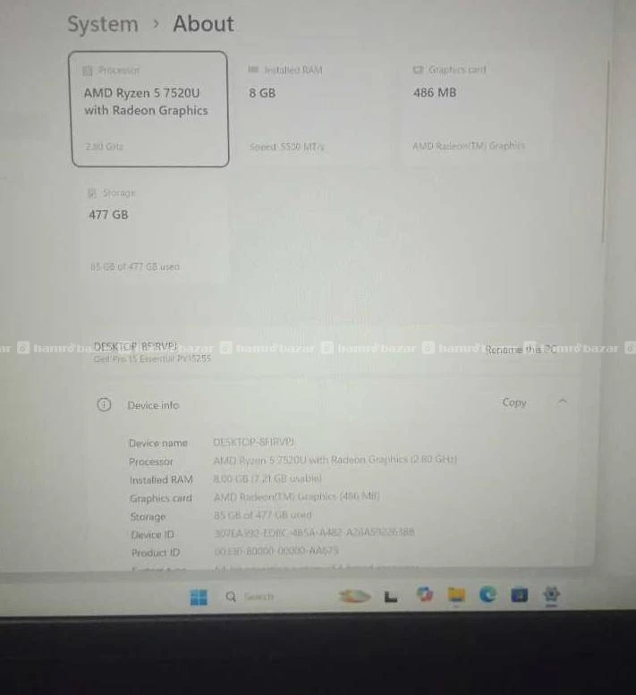 Dell Pro 15 Essentia|8Gb ram|512 SSD Nvme gen 4 4