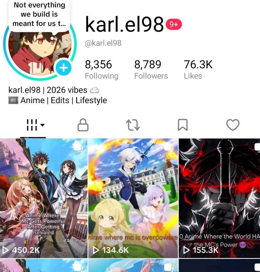 Anime TikTok Account (8.8k Followers)