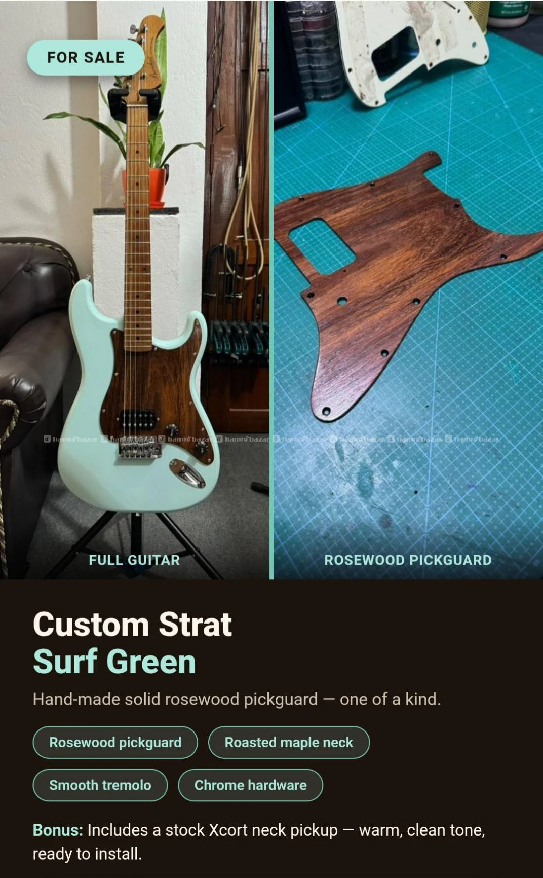 Custom Strat — Hand-Made Rosewood Pickguard